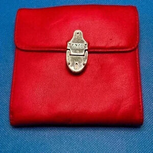 Enzo Angiolini Red Leather Wallet & Change Purse With Chrome Magnetic Snaps